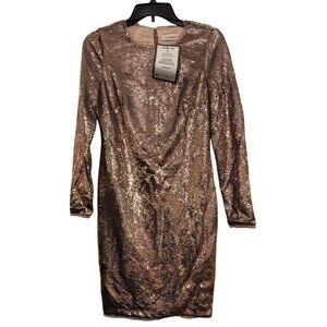 Calvin Klein Rose Gold Sequin Long Sleeve Cocktail Dress